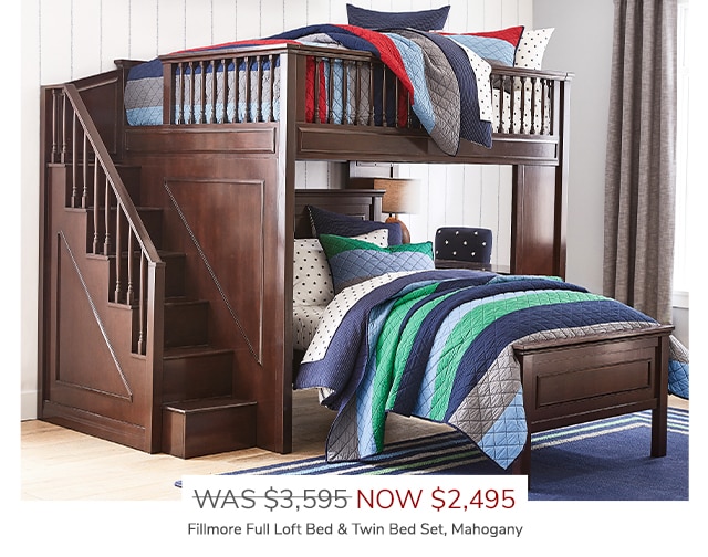 FILLMORE FULL LOFT BED & TWIN BED SET, MAHOGANY