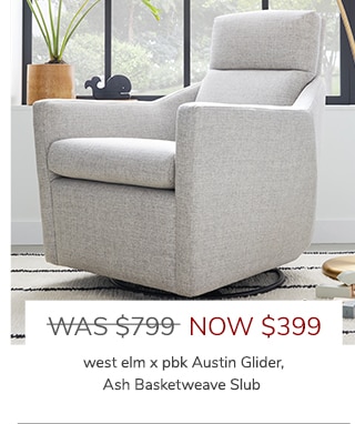 WEST ELM X PBK AUSTIN GLIDER, ASH BASKETWEAVE SLUB