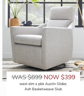 WEST ELM X PBK AUSTIN GLIDER, ASH BASKETWEAVE SLUB