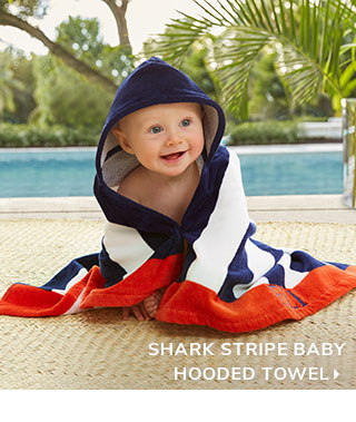 SHARK STRIPE BABY HOODED TOWEL