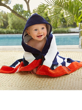 SHARK STRIPE HOODED BABY TOWEL