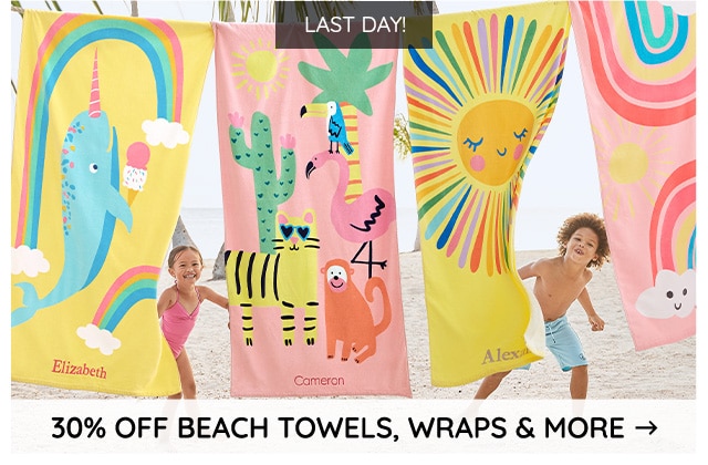 30% OFF BEACH TOWELS, WRAPS & MORE