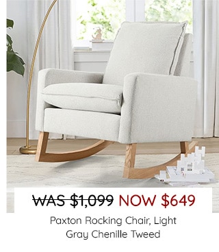 PAXTON ROCKING CHAIR, LIGHT GRAY CHENILLE TWEED