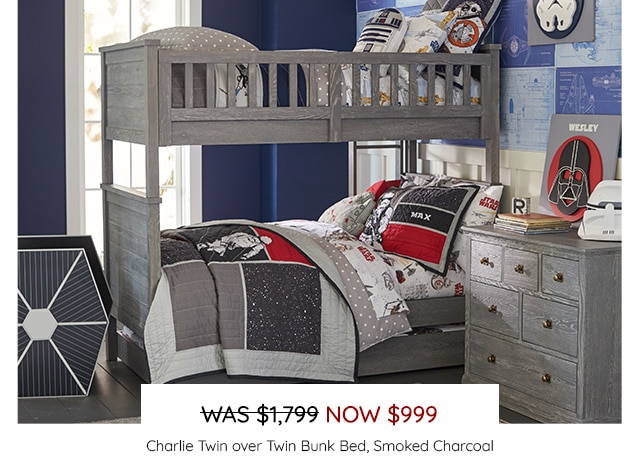 CHARLIE TWIN OVER TWIN BUNK BED, SMOKED CHARCOAL
