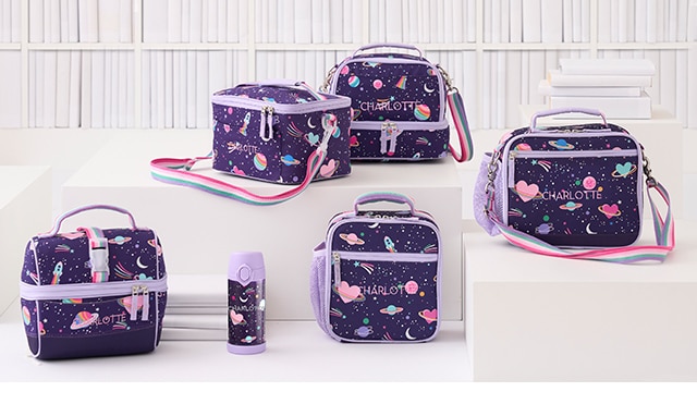 MACKENZIE RAINBOW HEART GALAXY GLOW-IN-THE-DARK LUNCH BAGS