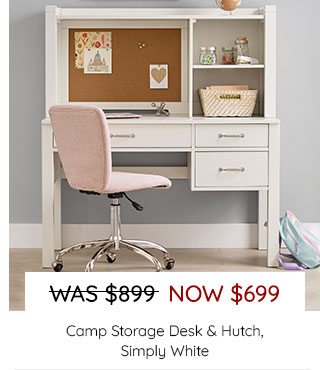 CAMP STORAGE DESK & HUTCH, SIMPLY WHITE