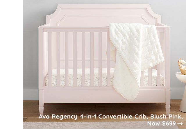 AVA REGENCY 4-IN-1 CONVERTIBLE CRIB, BLUSH PINK, NPW $699