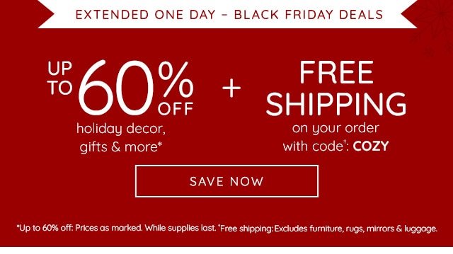 BLACK FRIDAY DEALS + FREE SHIPPING WITH CODE: COZY