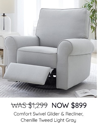 COMFORT SWIVEL GLIDER & RECLINER, CHENILLE TWEED LIGHT GRAY