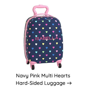 NAVY PINK MULTI HEARTS HARD SIDED LUGGAGE