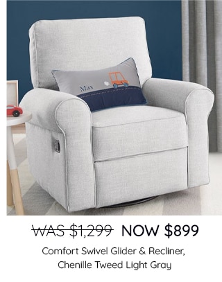 COMFORT SWIVEL GLIDER & RECLINER, CHENILLE TWEED LIGHT GRAY