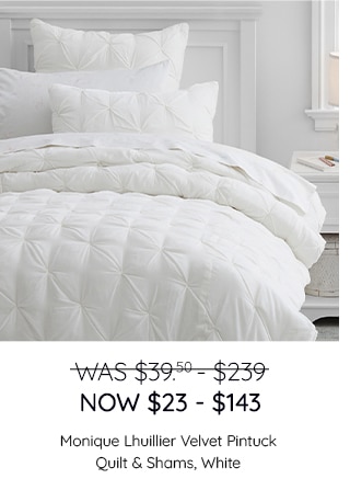 MONIQUE LHUILLIER VELVET PINTUCK QUILT & SHAMS, WHITE