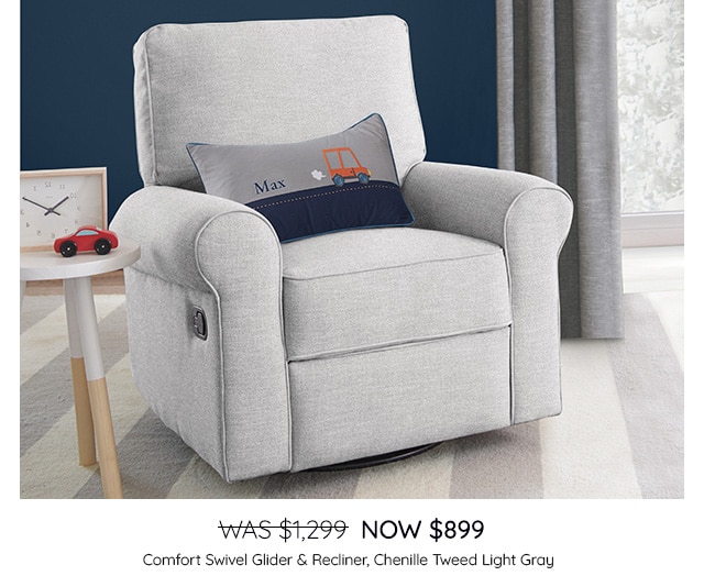 COMFORT SWIVEL GLIDER & RECLINER, CHENILLE TWEED LIGHT GRAY