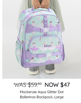 MACKENZIE AQUA GLITTER DOT BALLERINAS BACKPACK, LARGE