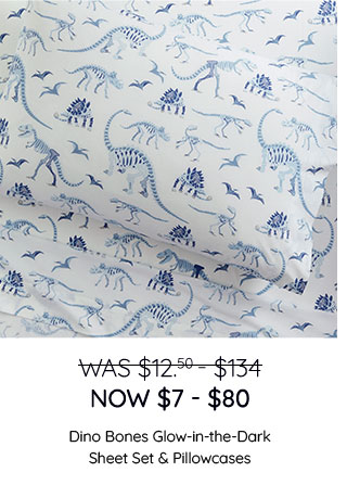 DINO BONES GLOW-IN-THE-DARK SHEET SET & PILLOWCASES