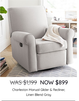 CHARLESTON MANUAL GLIDER & RECLINER, LINEN BLEND GRAY