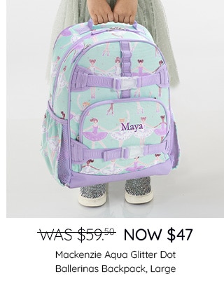 MACKENZIE AQUA GLITTER DOT BALLERINAS BACKPACK, LARGE