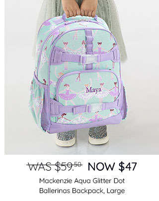 MACKENZIE AQUA GLITTER DOT BALLERINAS BACKPACK, LARGE
