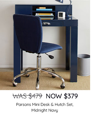 WAS $479, NOW $379 - PARSONS MINI DESK & HUTCH SET, MIDNIGHT NAVY