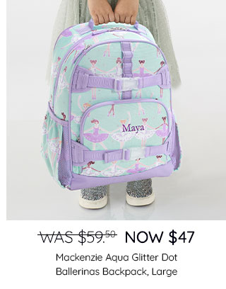 WAS $59.50, NOW $47 - MACKENZIE AQUA GLITTER DOT BALLERINAS BACKPACK