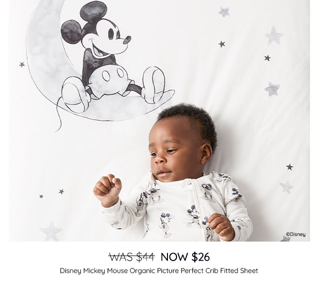WAS $44, NOW $26 - DISNEY MICKEY MOUSE ORGANIC PICTURE PERFECT CRIB FITTED SHEET