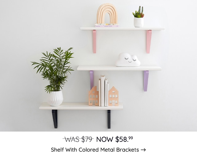 SHELF WITH COLORED METAL BRACKETS