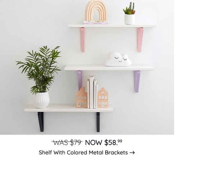 SHELF WITH COLORED METAL BRACKETS