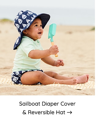 SAILBOAT DIAPER COVER & REVERSIBLE HAT