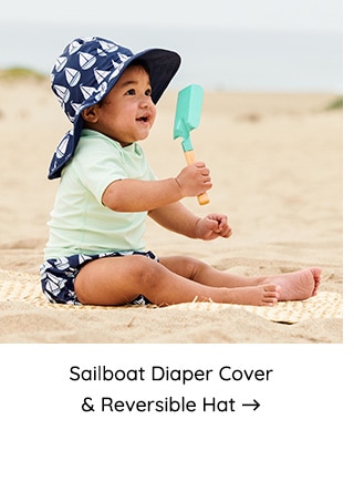 SAILBOAT DIAPER COVER AND REVERSIBLE HAT