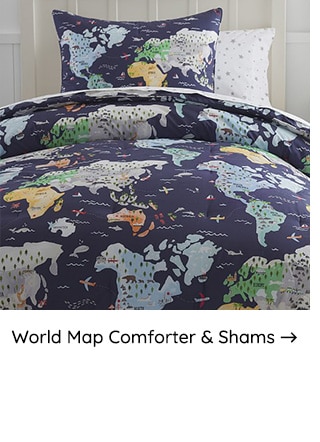 WORLD MAP COMFORTER AND SHAMS