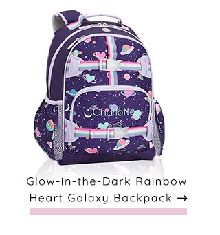 GLOW-IN-THE-DARK RAINBOW HEART GALAXY BACKPACK