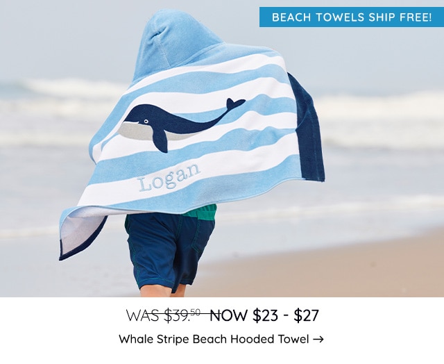 WHALE STRIPE BEACH HOODED TOWEL