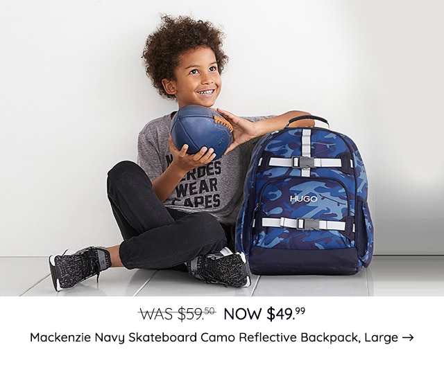 MACKENZIE NAVY SKATEBOARD CAMO REFLECTIVE BACKPACK