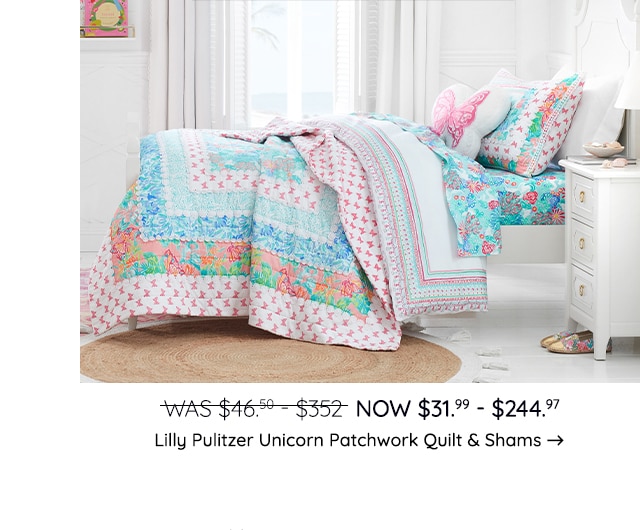 LILLY PULITZER UNICORN PATCHWORK QUILT AND SHAMS