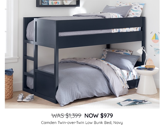 CAMDEN TWIN OVER TWIN LOW BUNK BED IN NAVY