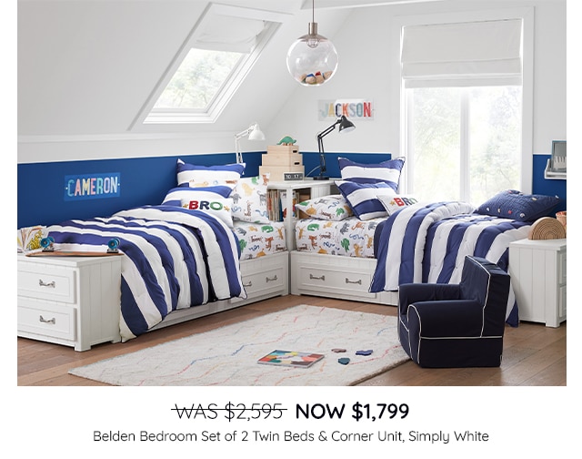 BELDEN BEDROOM SET OF 2 TWIN BEDS AND CORNER UNIT IN SIMPILY WHITE