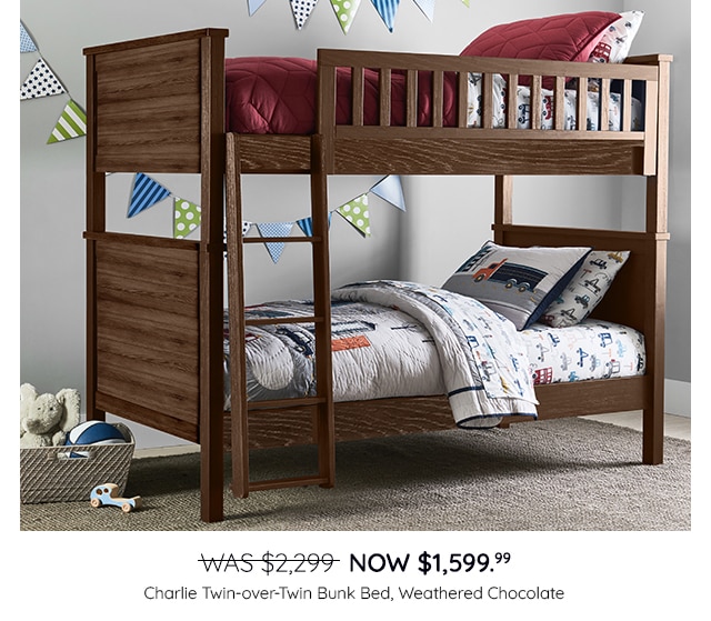 CHARLIE TWIN-OVER-TWIN BUNK BED, WEATHERED CHOCOLATE