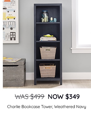 CHARLIW BOOKCASE TOWER, WEATHERED NAVY