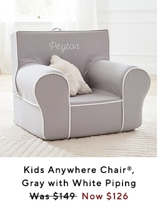 KIDS ANYWHERE CHAIR GRAY WITH WHIT PIPING