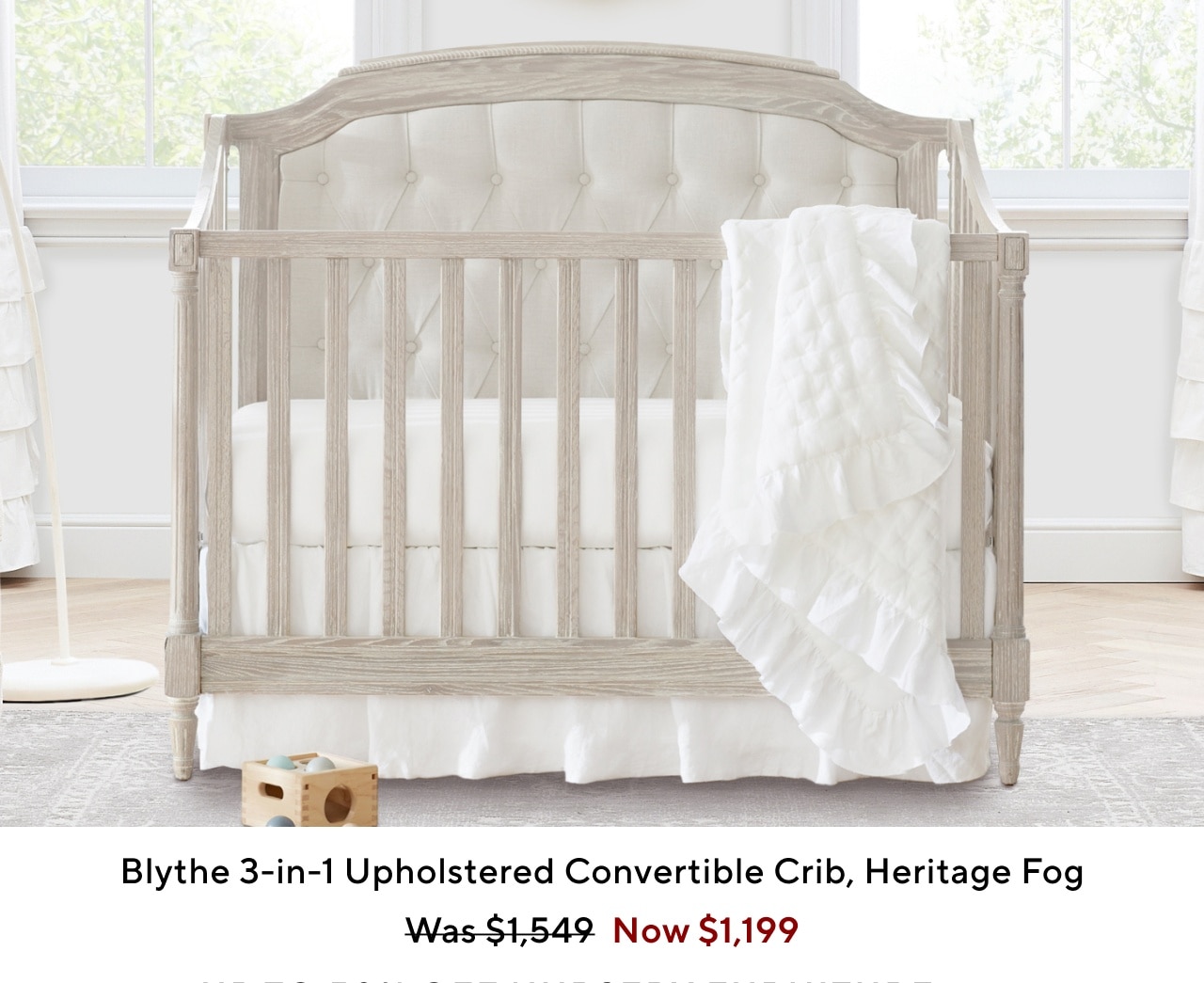 BLYTHE 3-IN-1 UPHOLSTERED CONVERTIBLE CRIB, HERITAGE FOG