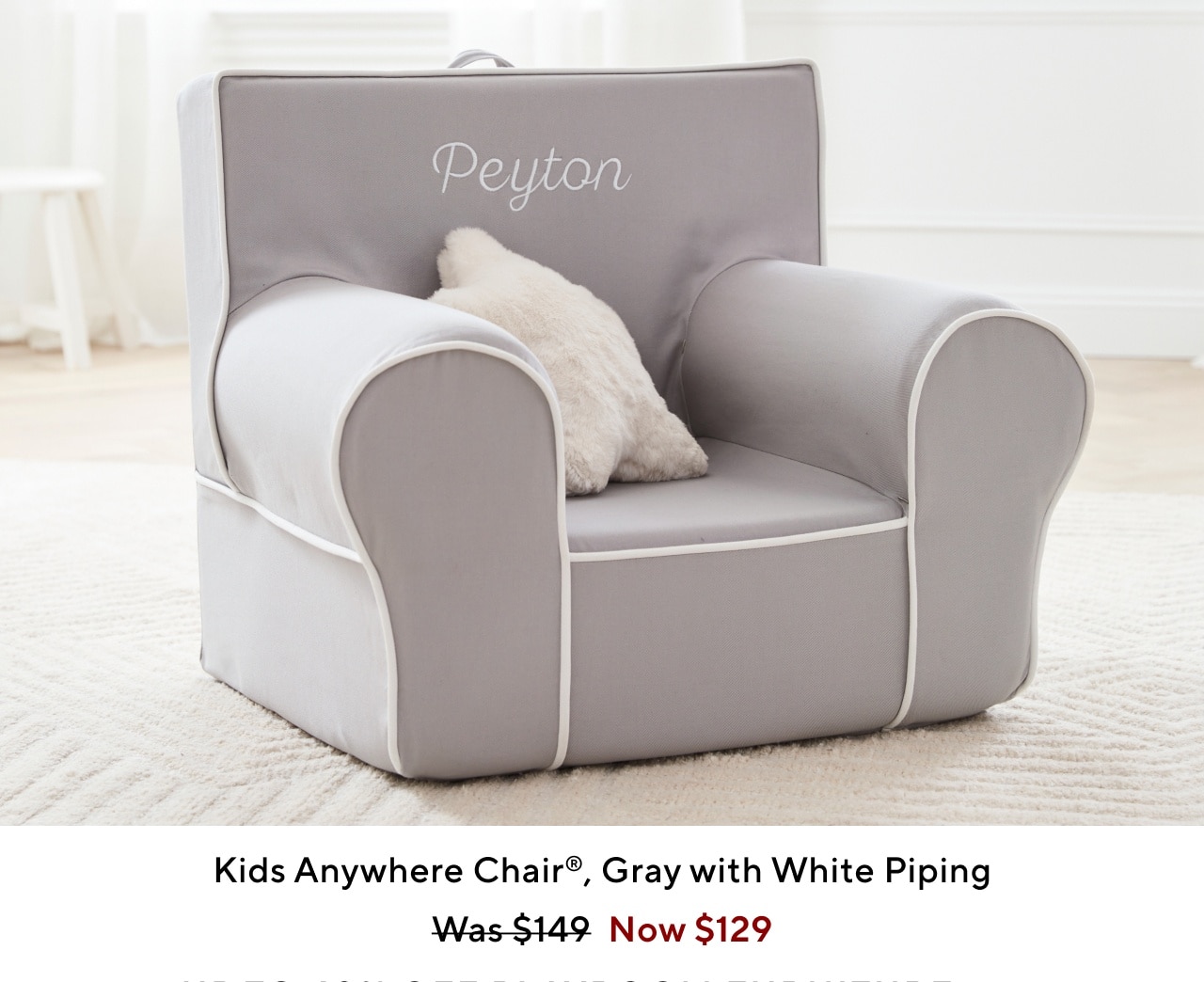 KIDS ANYWHERE CHAIR®, GRAY WITH WHITE PIPING