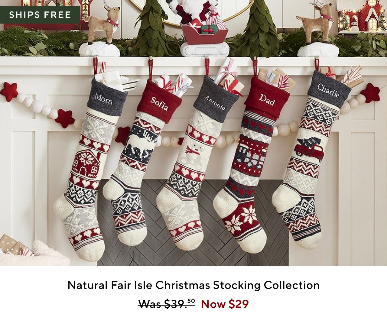 NATURAL FAIR ISLE CHRISTMAS STOCKING COLLECTION