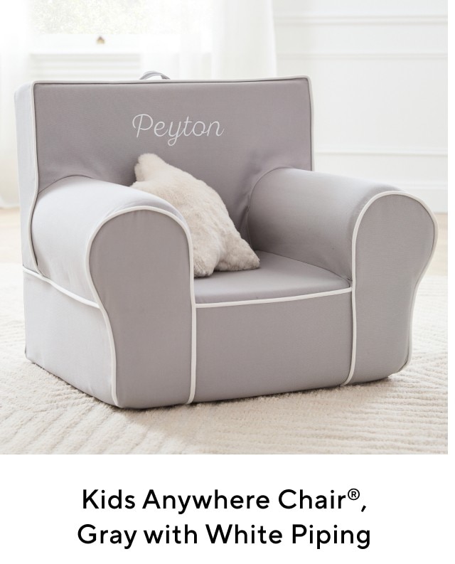 KIDS ANYWHERE CHAIR, GRAY WITH WHITE PIPING