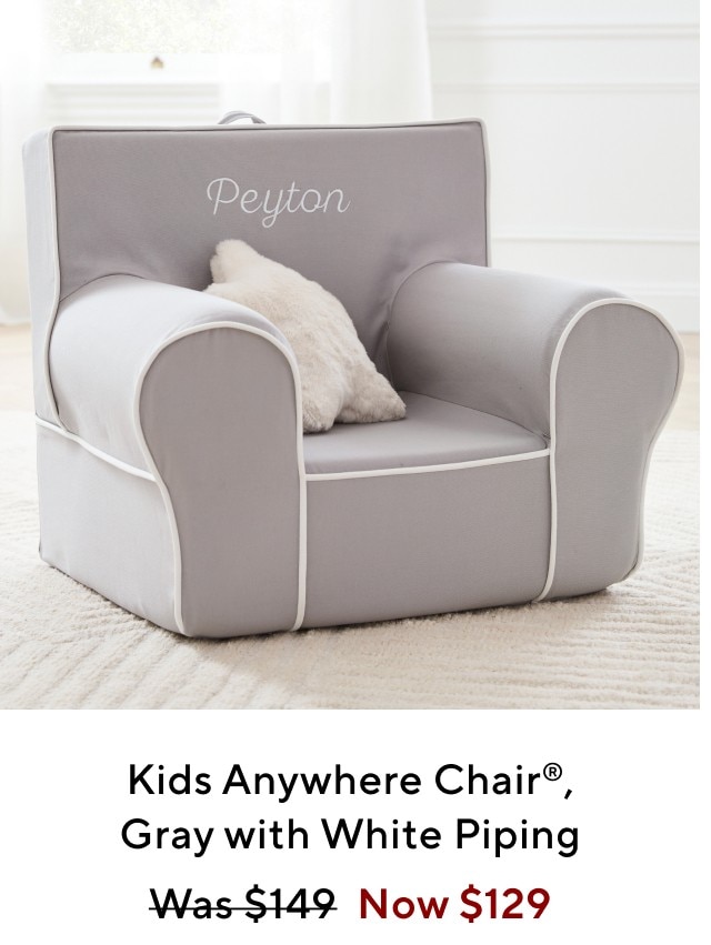 KIDS ANYWHERE CHAIR, GRAY WITH WHITE PIPING