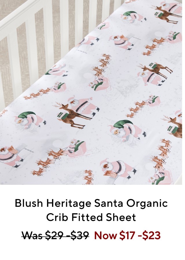 BLUSH HERITAGE SANTA ORGANIC CRIB FITTED SHEET