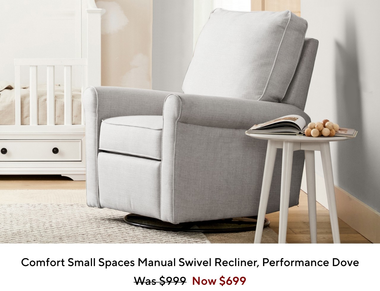 COMFORT SMALL SPACES MANUAL SWIVEL RECLINER, PERFORMANCE DOVE