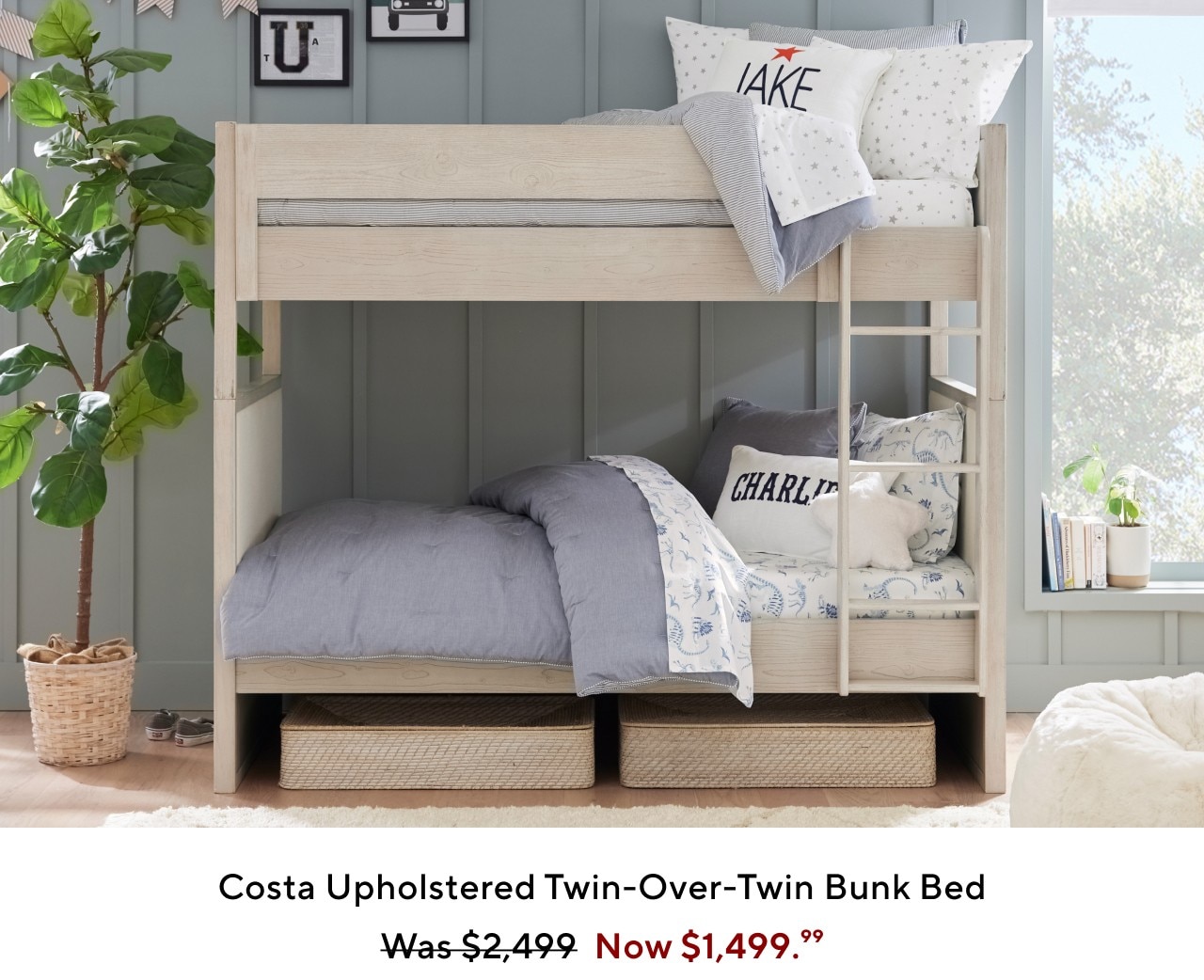 COSTA UPHOLSTERED TWIN-OVER-TWIN BUNK BED