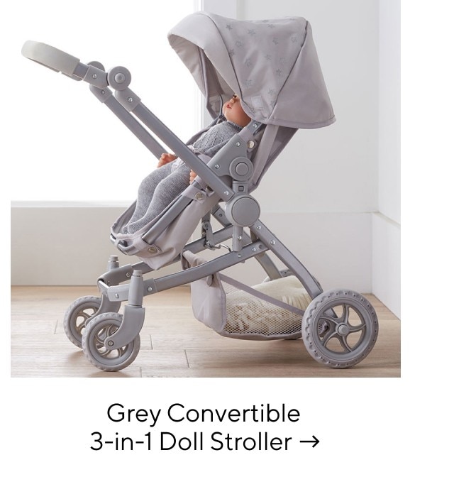 GREY CONVERTIBLE 3-IN-1 DOLL STROLLER