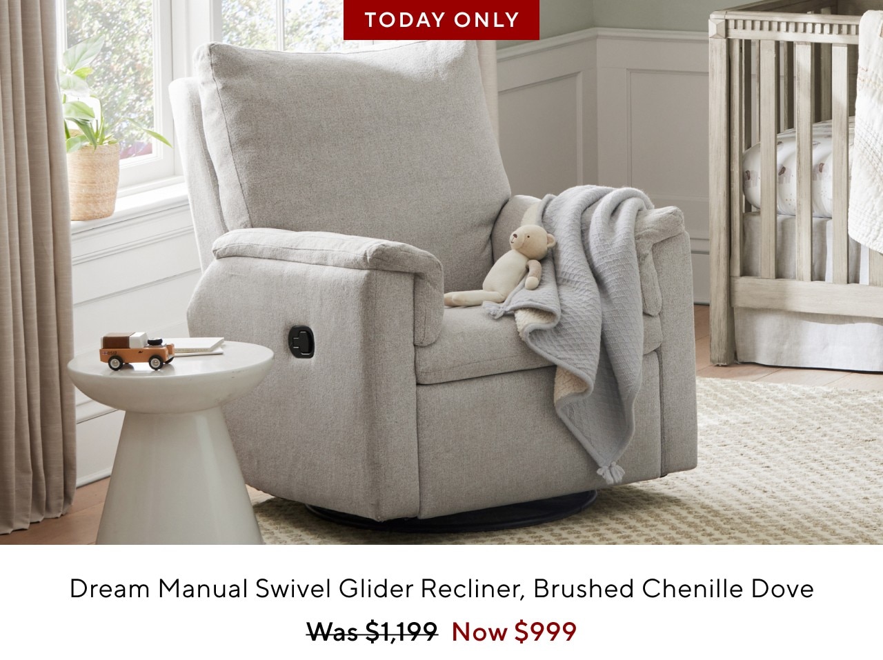 DREAM MANUAL SWIVEL GLIDER RECLINER, BRUSHED CHENILLE DOVE