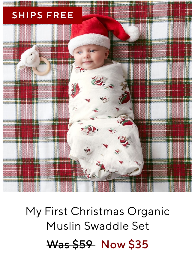 MY FIRST CHRISTMAS ORGANIC MUSLIN SWADDLE SET